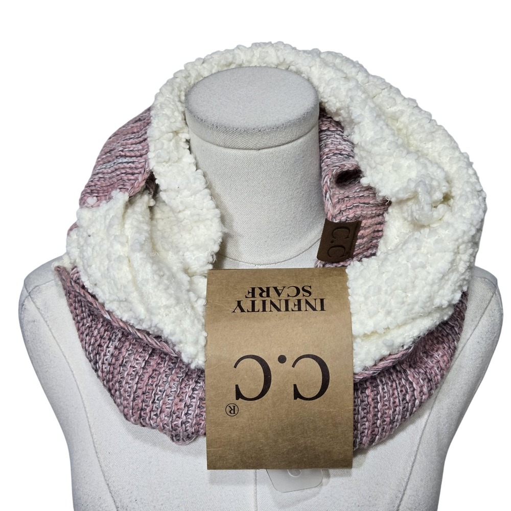 C.C Infinity Scarf Womens One Size‎ Pink Rose Soft Knit Sherpa Lined Neck Warmer